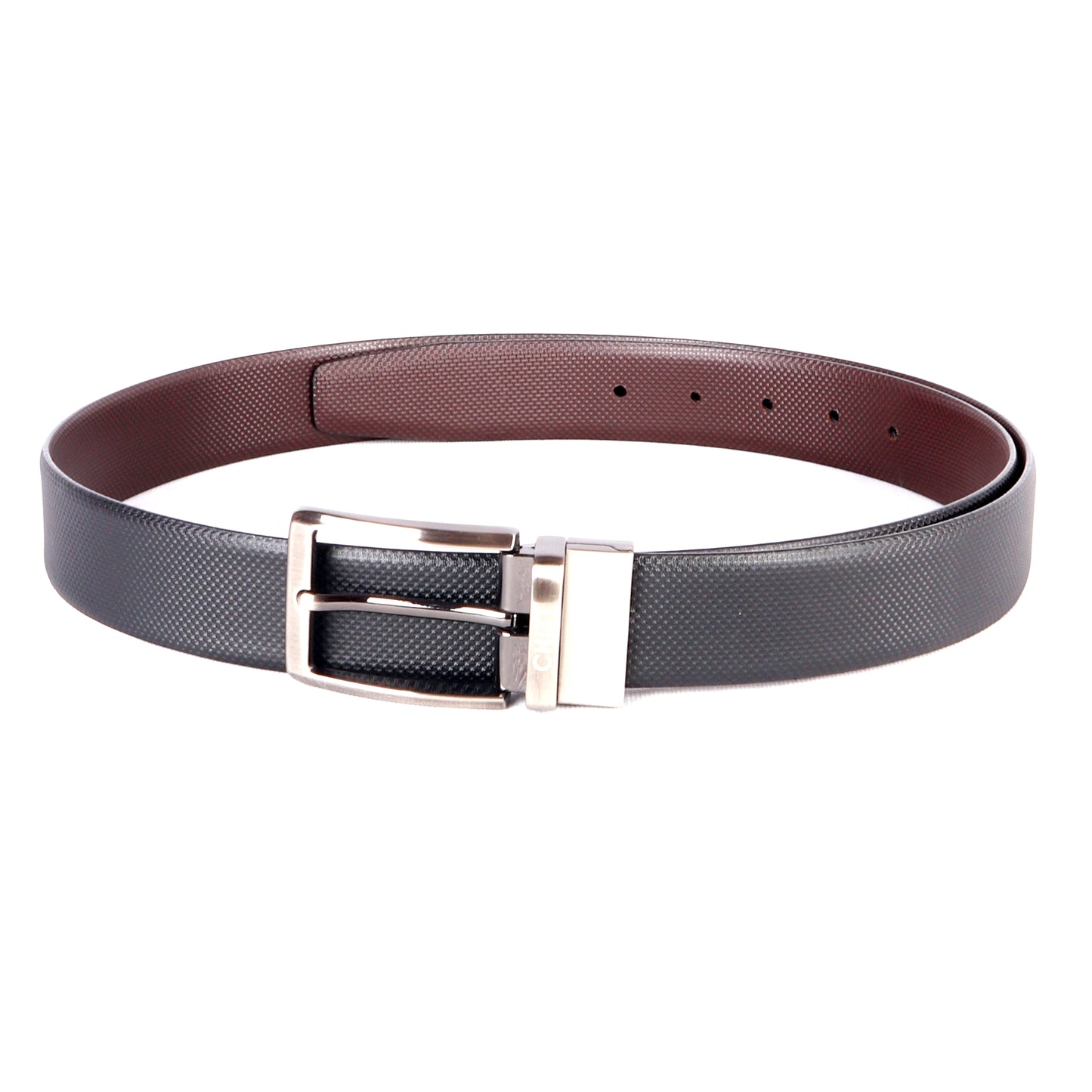 Men Black & Brown Reversible Textured Formal Belt - Chiti