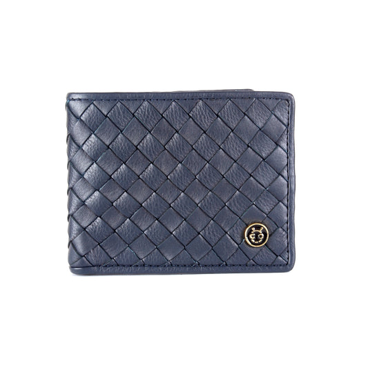 Blue Woven RFID Protected Leather Wallet - Chiti