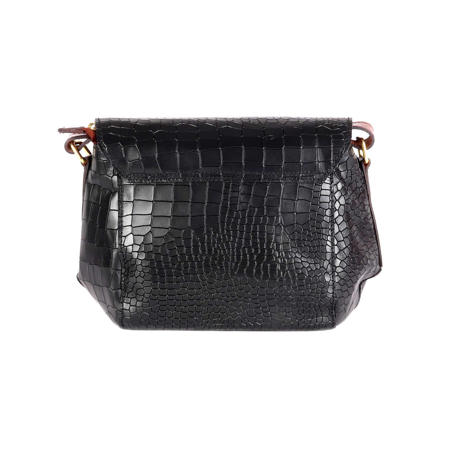Dione Crocodile Pattern Black Leather Satchel - Chiti