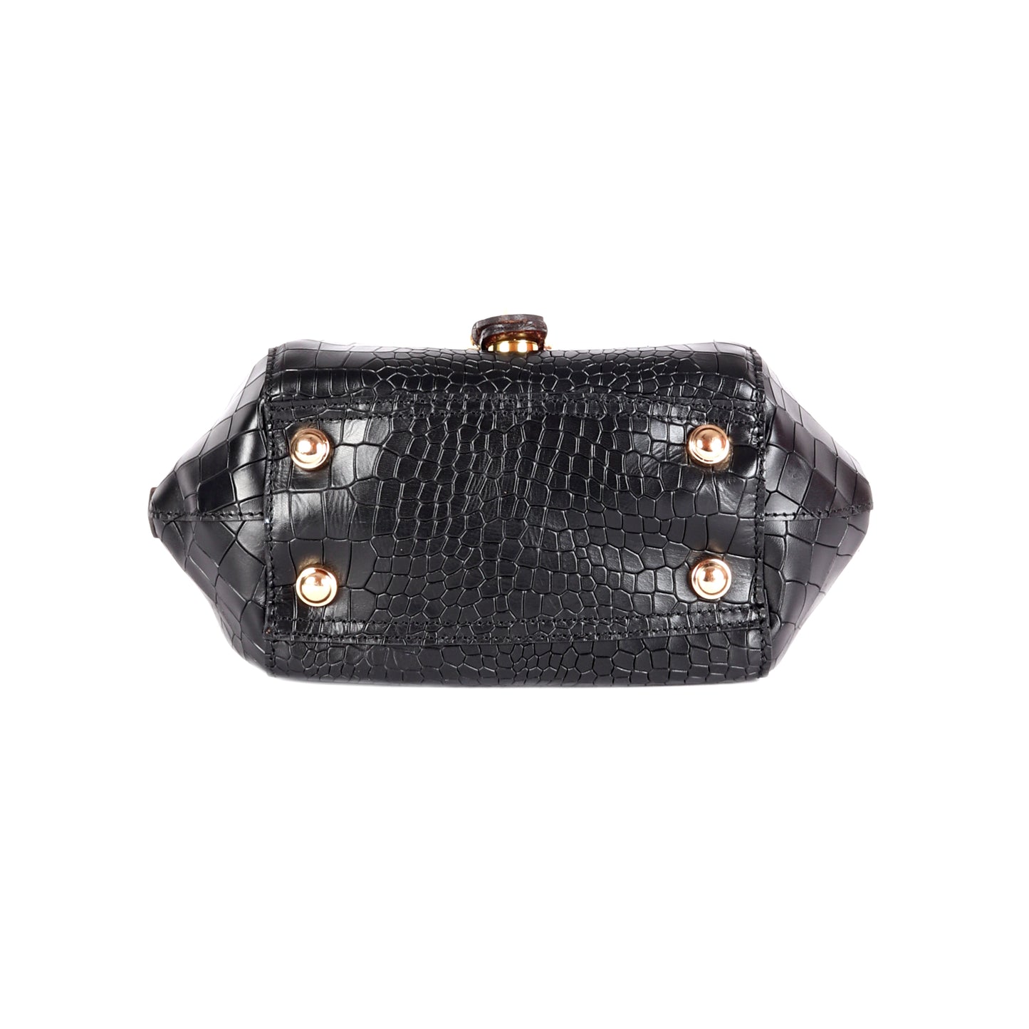 Dione Crocodile Pattern Black Leather Satchel - Chiti