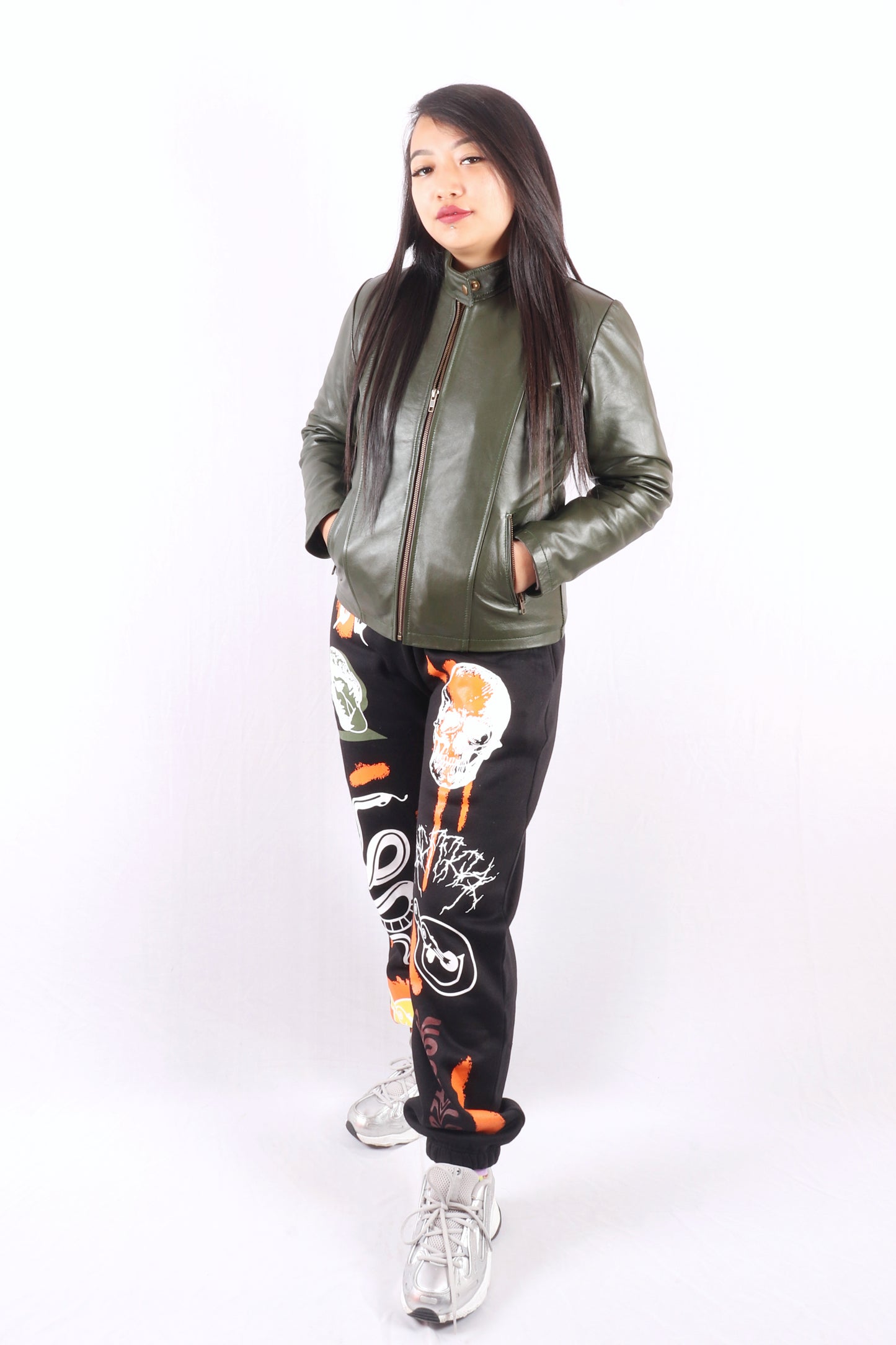 Ember Enigma Olive Green Leather Jacket - Chiti