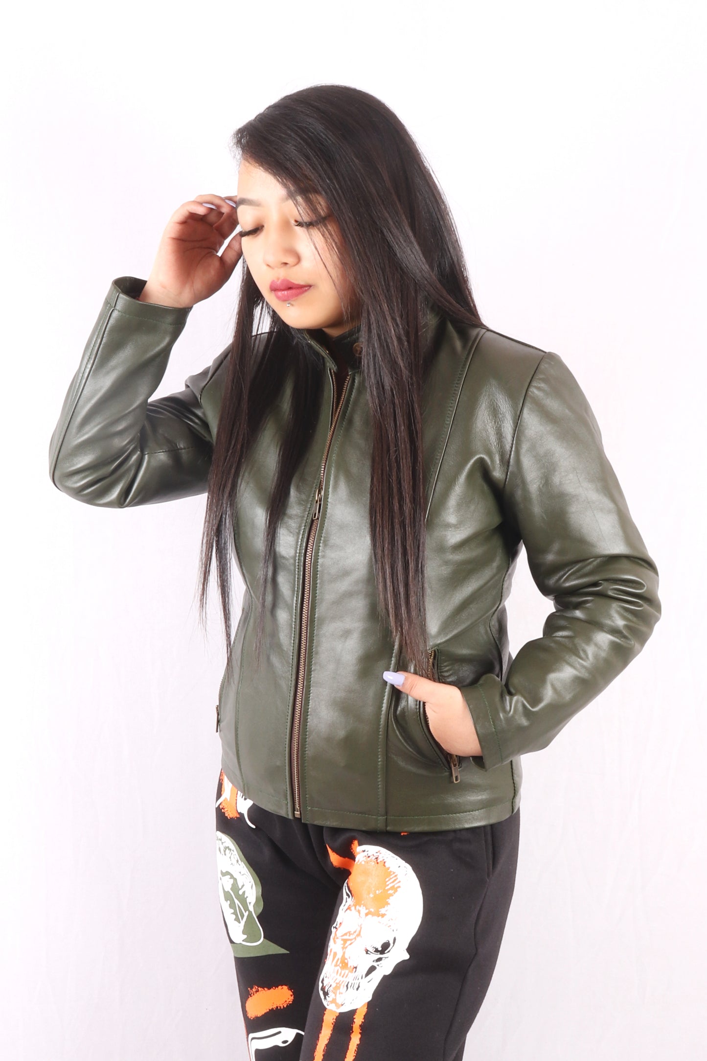 Ember Enigma Olive Green Leather Jacket - Chiti