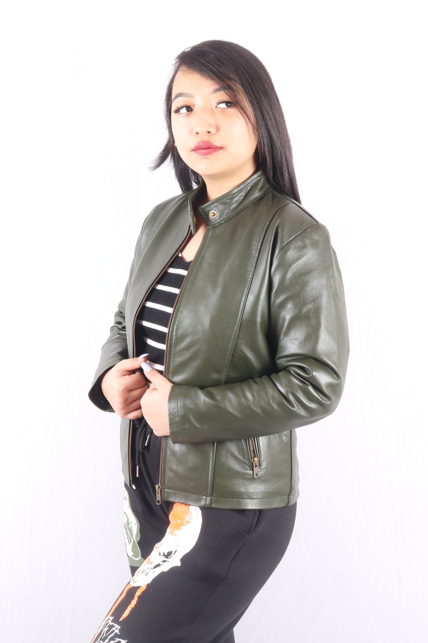 Ember Enigma Olive Green Leather Jacket - Chiti