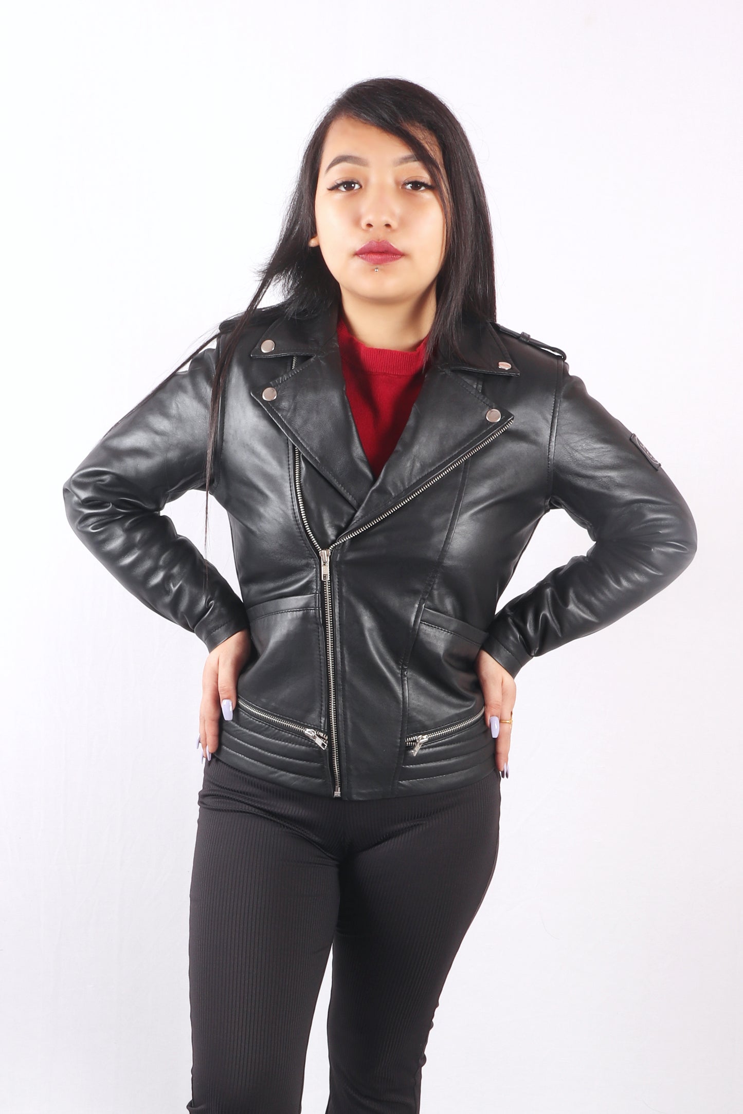 Midnight Racer Femme Black Leather Jacket - Chiti