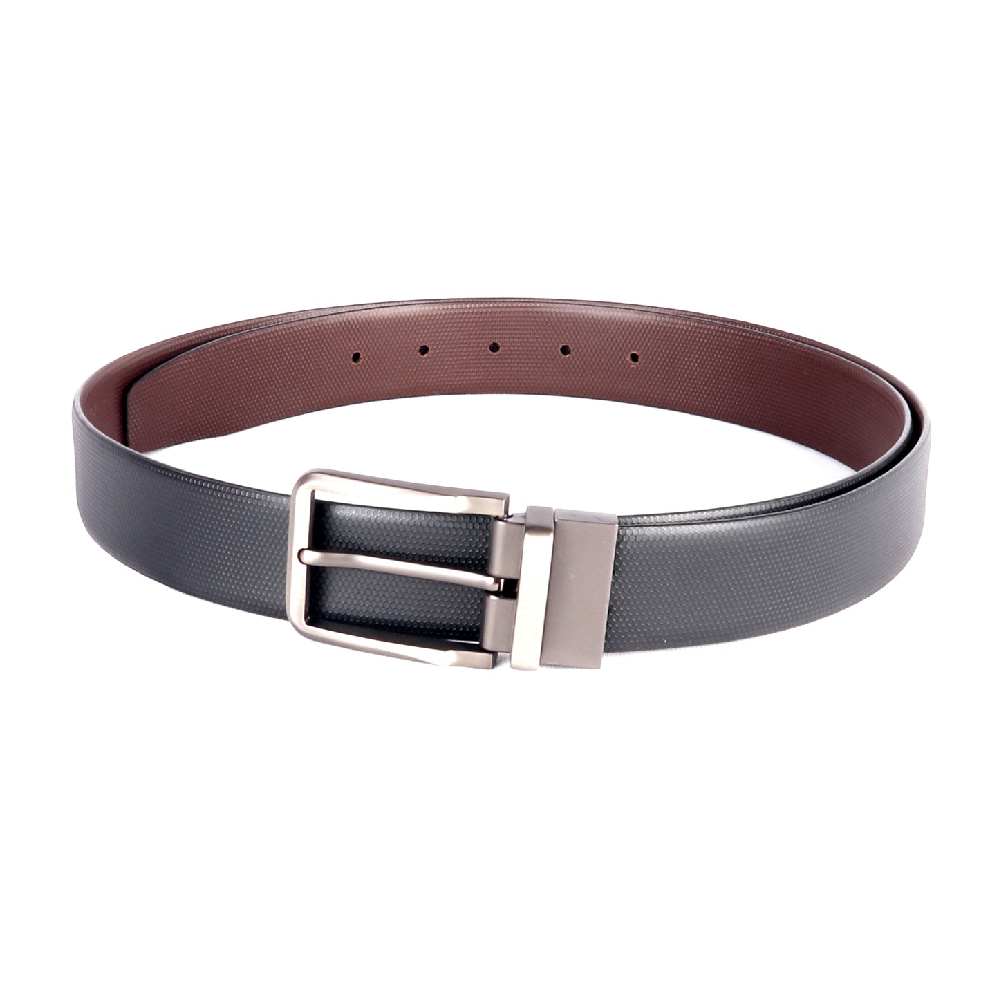 Men Black & coffee Brown Reversible Textured Formal Belt