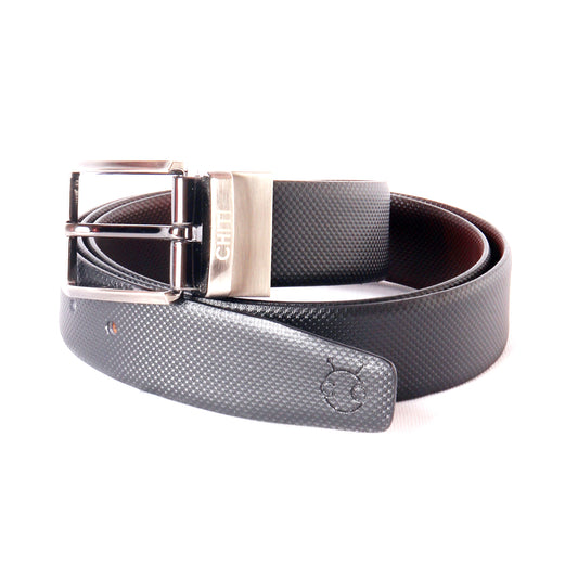 Men Black & Brown Reversible Textured Formal Belt