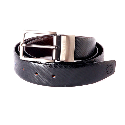 Men Black & Brown Reversible Textured Formal Belt