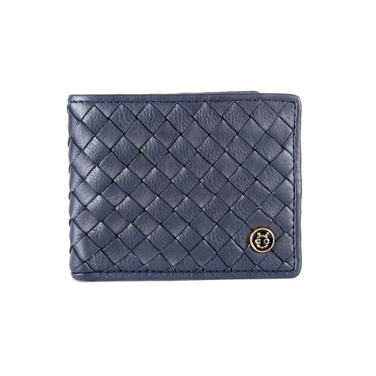 Blue Woven RFID Protected Leather Wallet