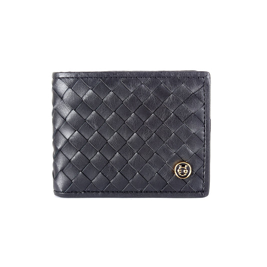 Black Woven RFID Protected Leather Wallet