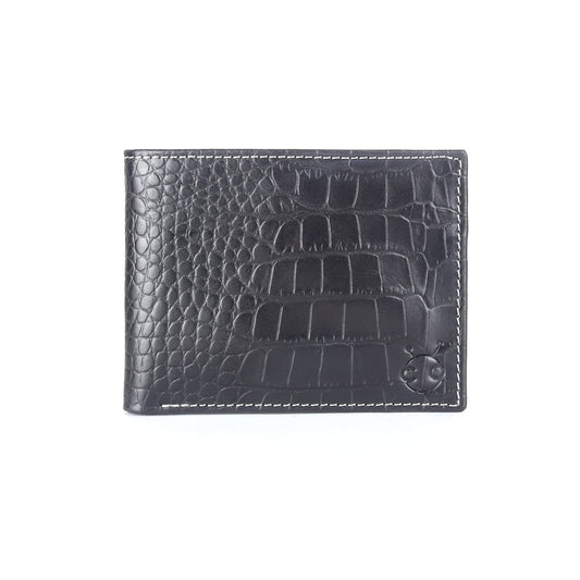 Black Croco Effect Bifold RFID Protected Genuine Leather Wallet