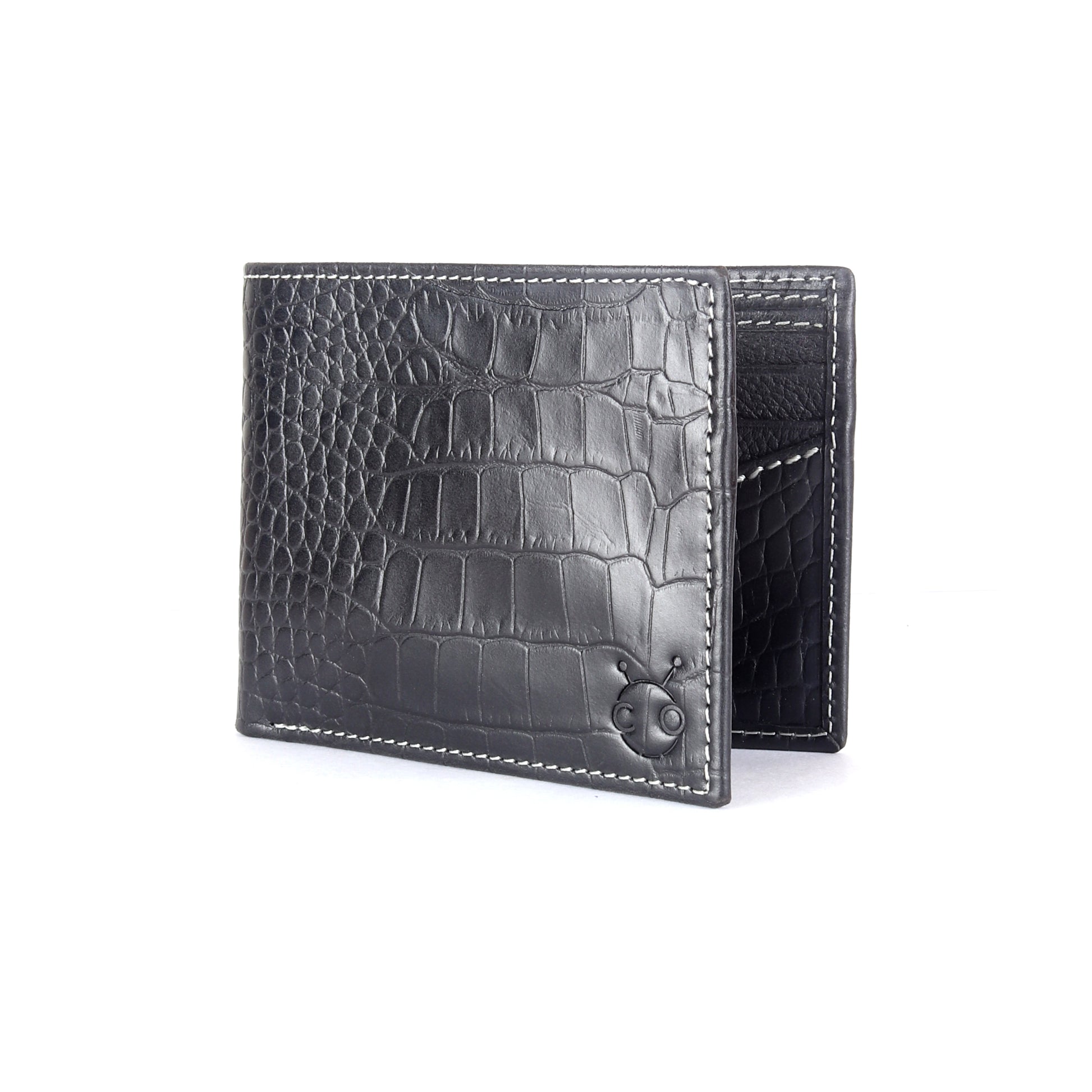 Black Croco Effect Bifold RFID Protected Genuine Leather Wallet - Chiti