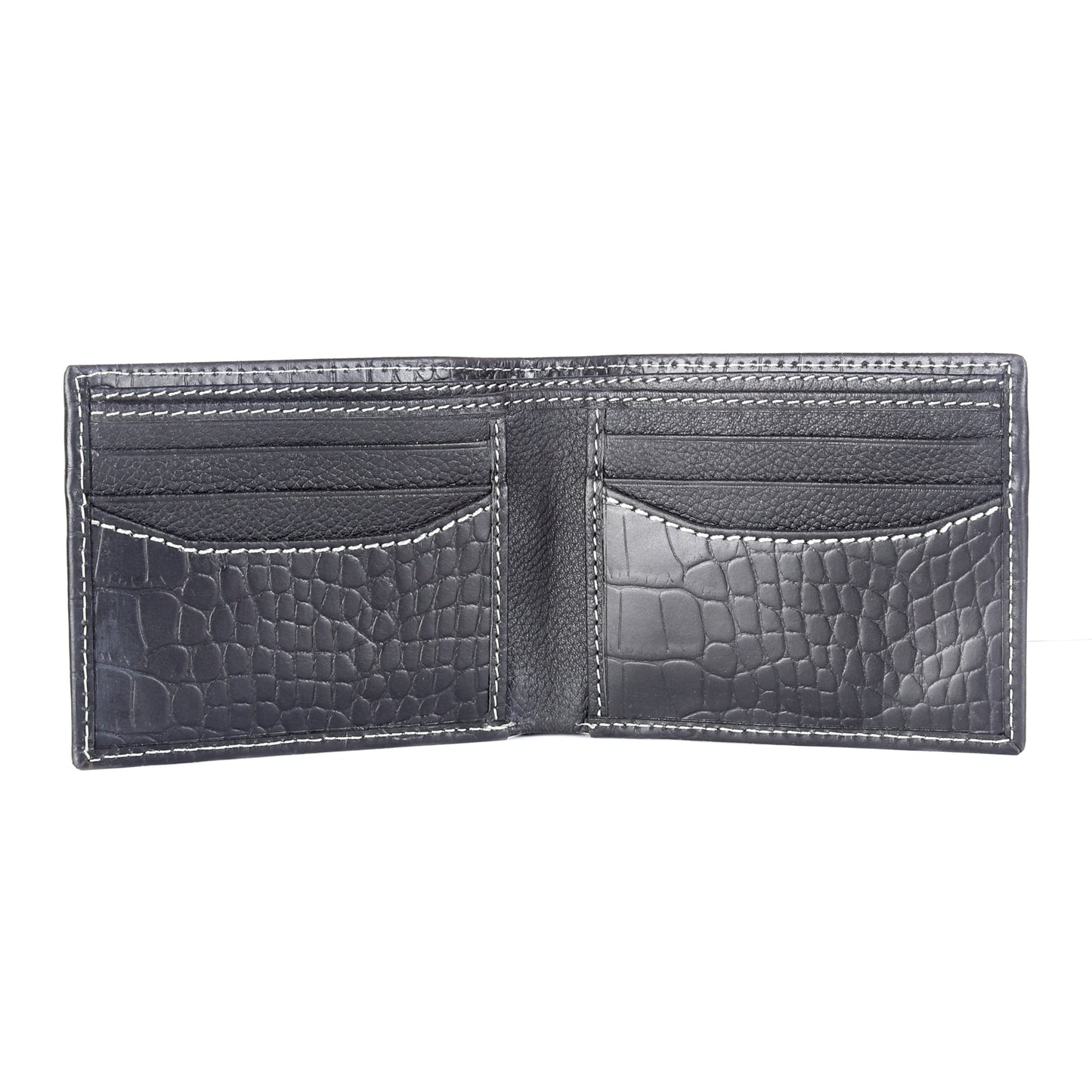 Black Croco Effect Bifold RFID Protected Genuine Leather Wallet - Chiti
