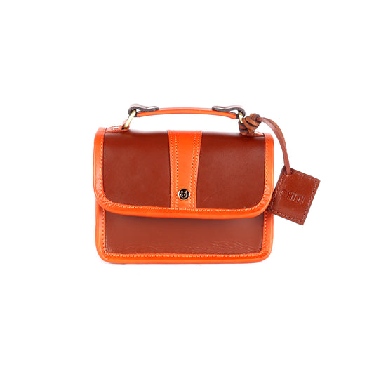 Bello Premium Brown and Orange Leather Satchel - Chiti