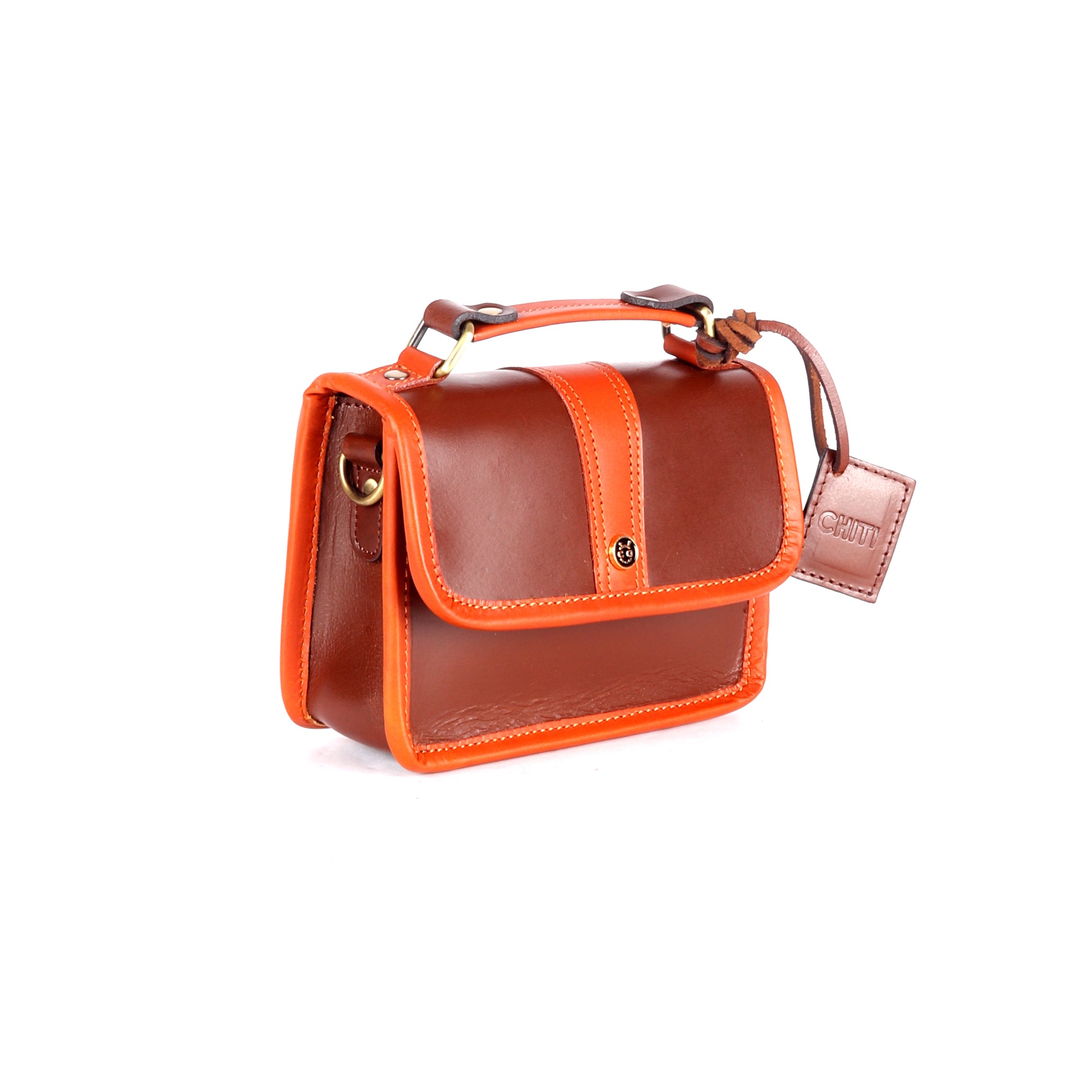 Bello Premium Brown and Orange Leather Satchel - Chiti