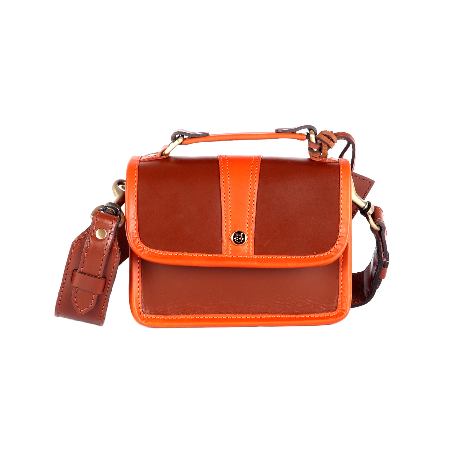 Bello Premium Brown and Orange Leather Satchel - Chiti