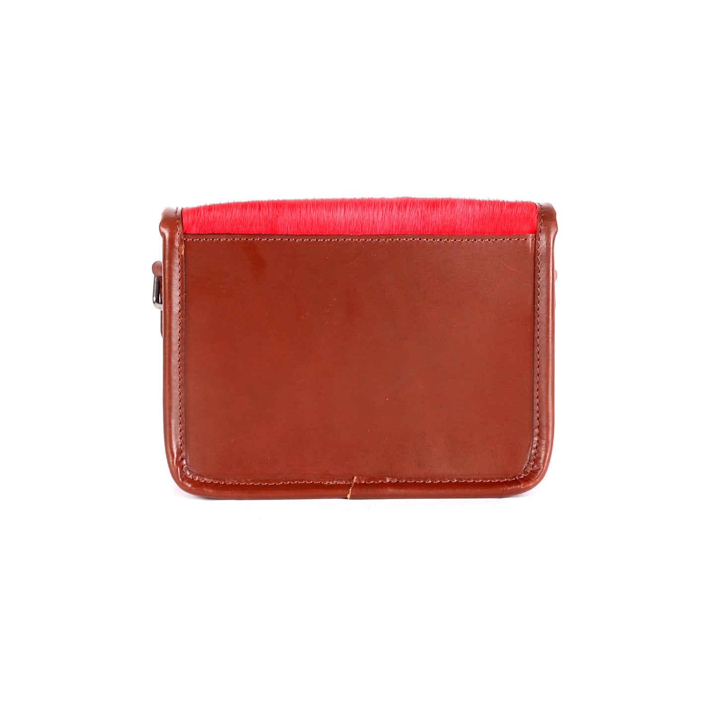 Triton Brown Leather Satchel with Hair-On Red Flap - Chiti