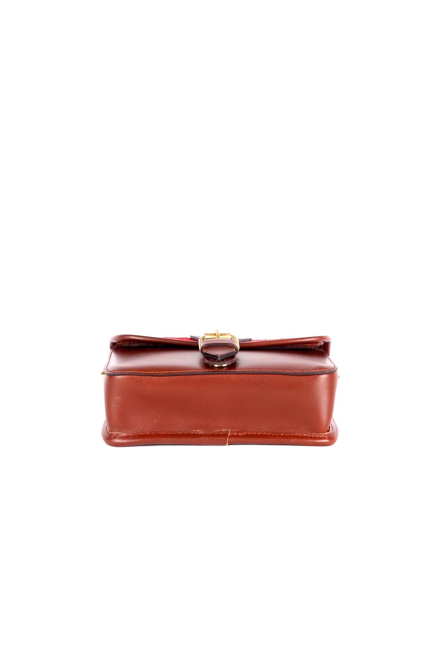 Triton Brown Leather Satchel with Hair-On Red Flap - Chiti