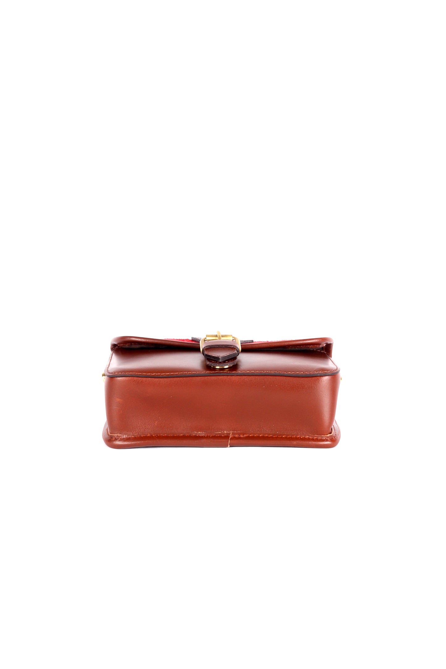 Triton Brown Leather Satchel with Hair-On Red Flap