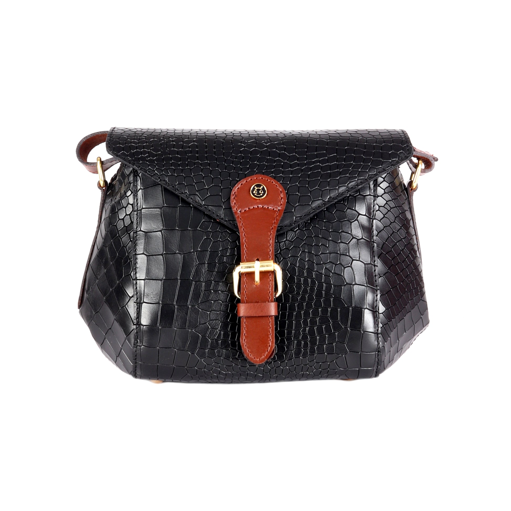 Dione Crocodile Pattern Black Leather Satchel - Chiti