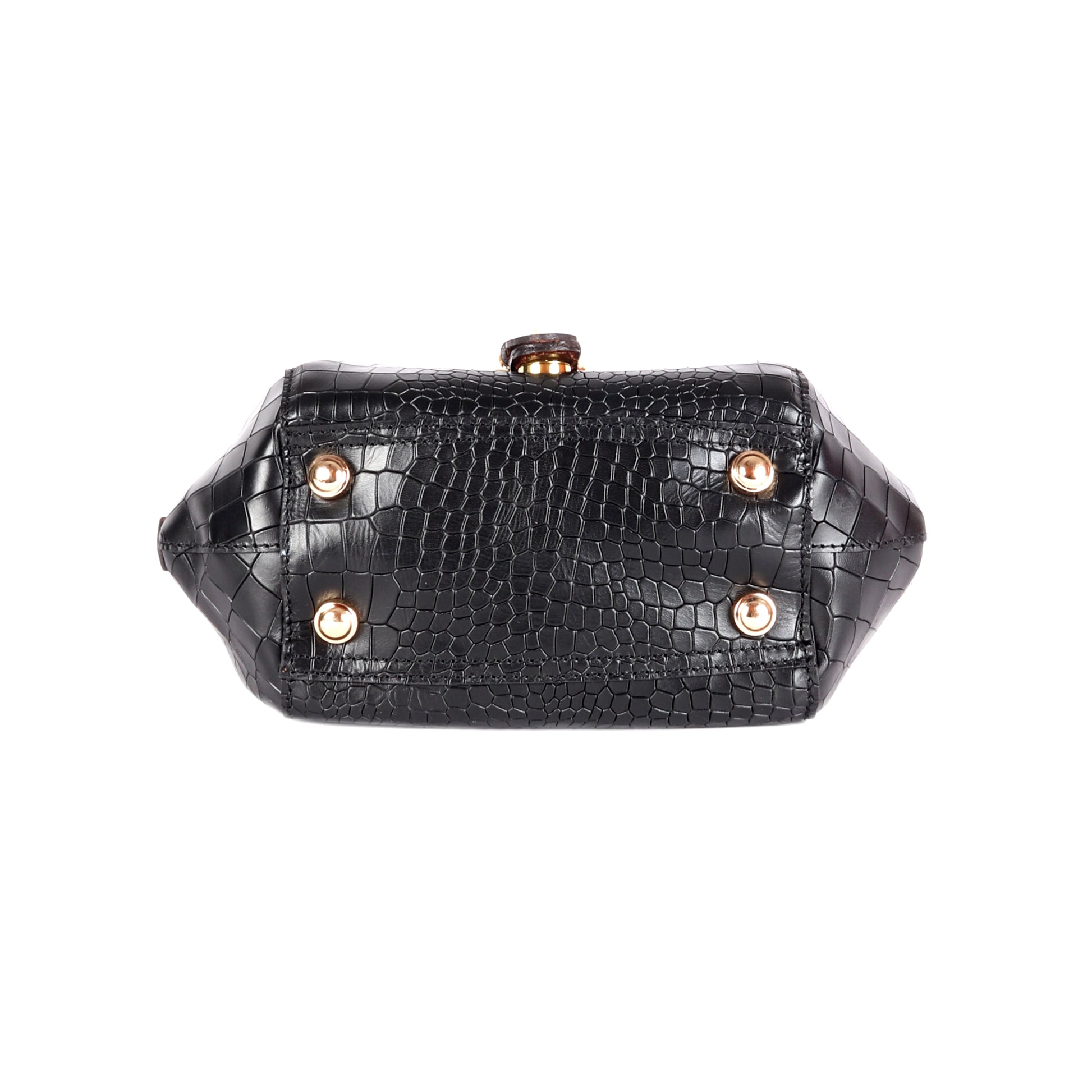 Dione Crocodile Pattern Black Leather Satchel - Chiti