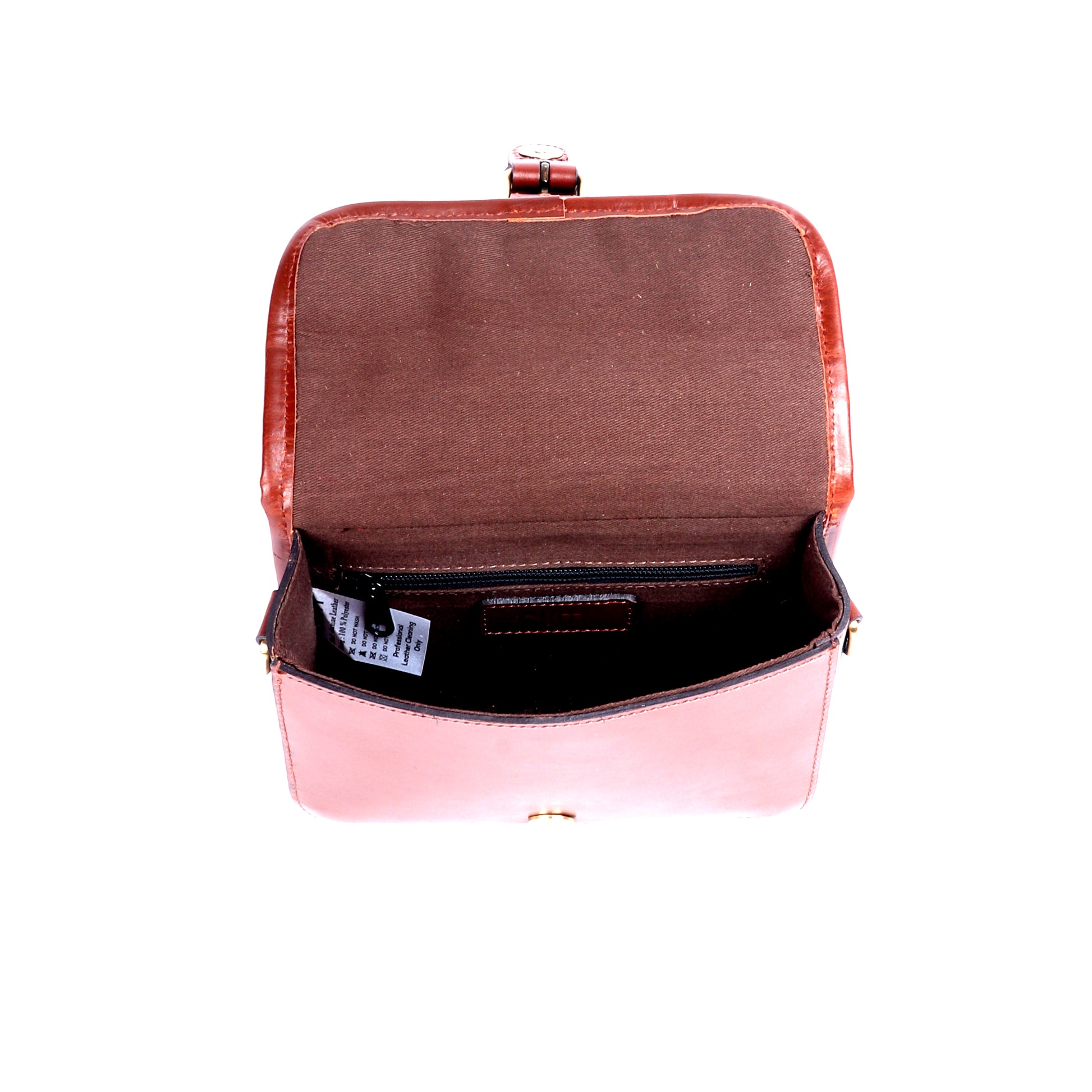 Triton Brown Leather Satchel with Hair-On Red Flap - Chiti