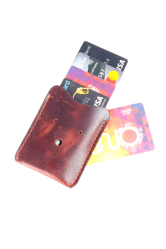 Burgundy Leather Card Holder - Chiti