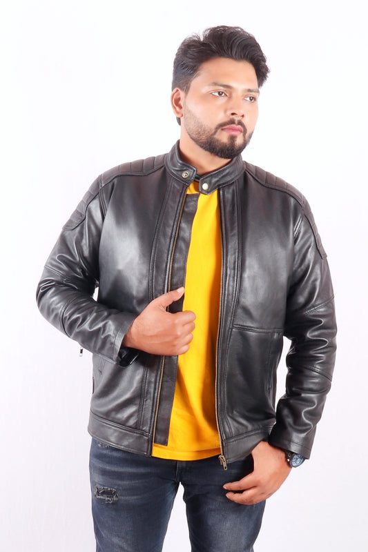Vogue Vista Men's Black Leather Jacket - Chiti