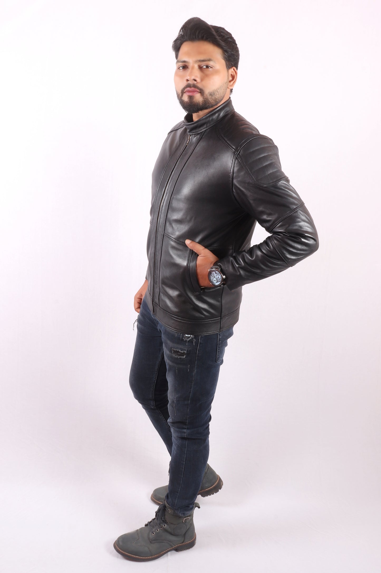 Vogue Vista Men's Black Leather Jacket - Chiti
