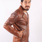 Maverick Moto Tan Brown Leather Jacket