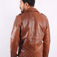 Maverick Moto Tan Brown Leather Jacket - Chiti