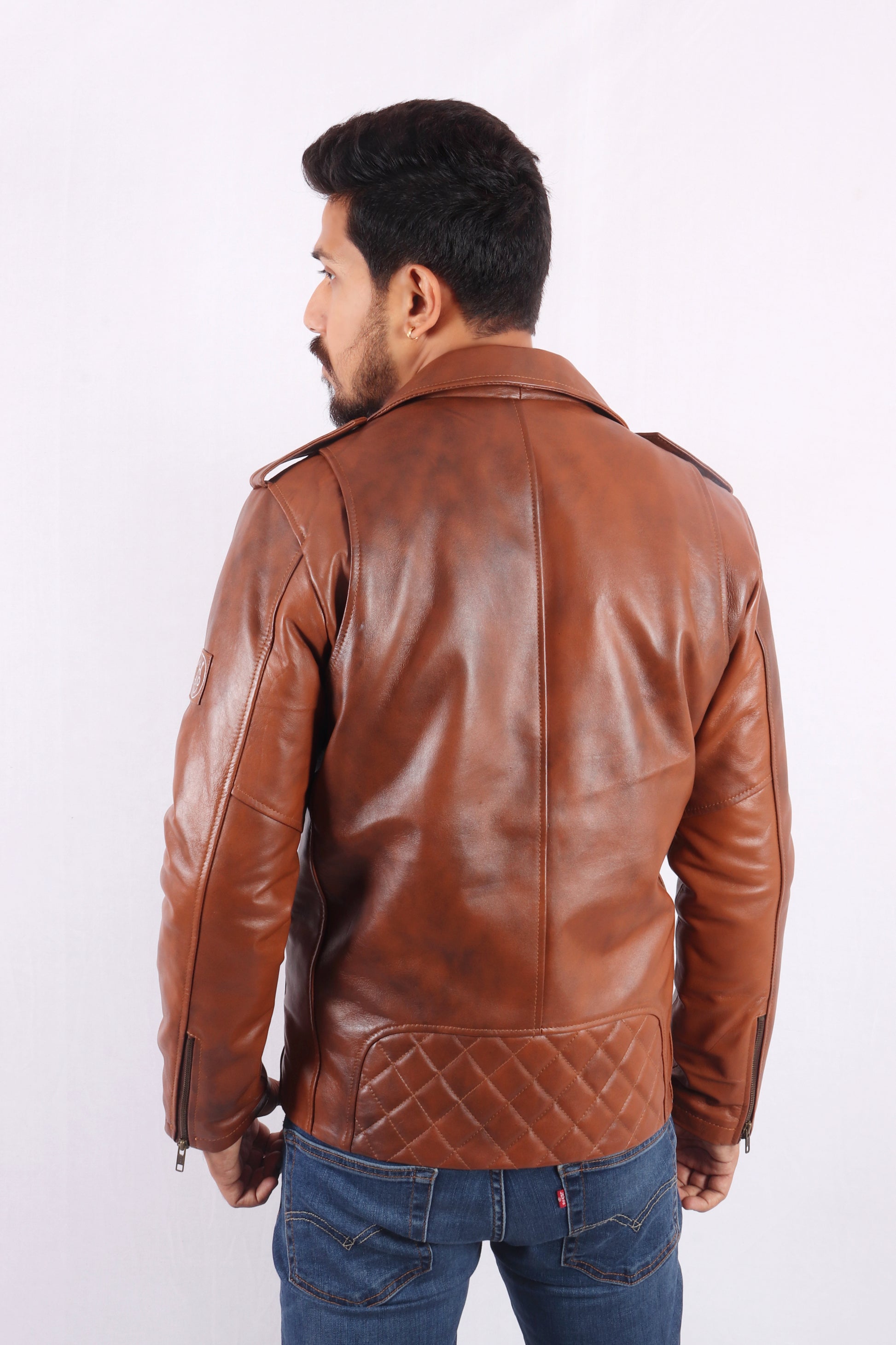 Maverick Moto Tan Brown Leather Jacket - Chiti