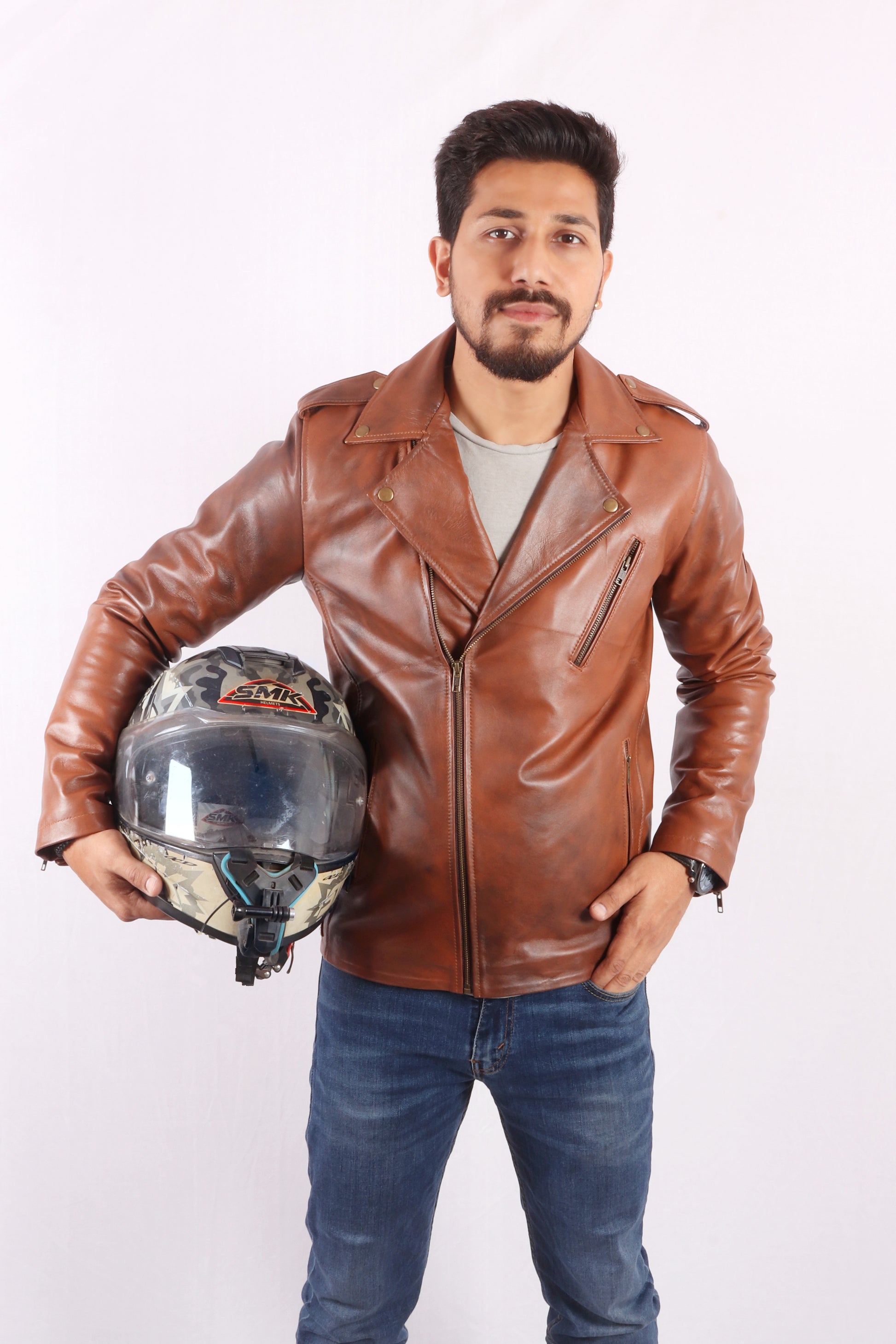 Maverick Moto Tan Brown Leather Jacket - Chiti
