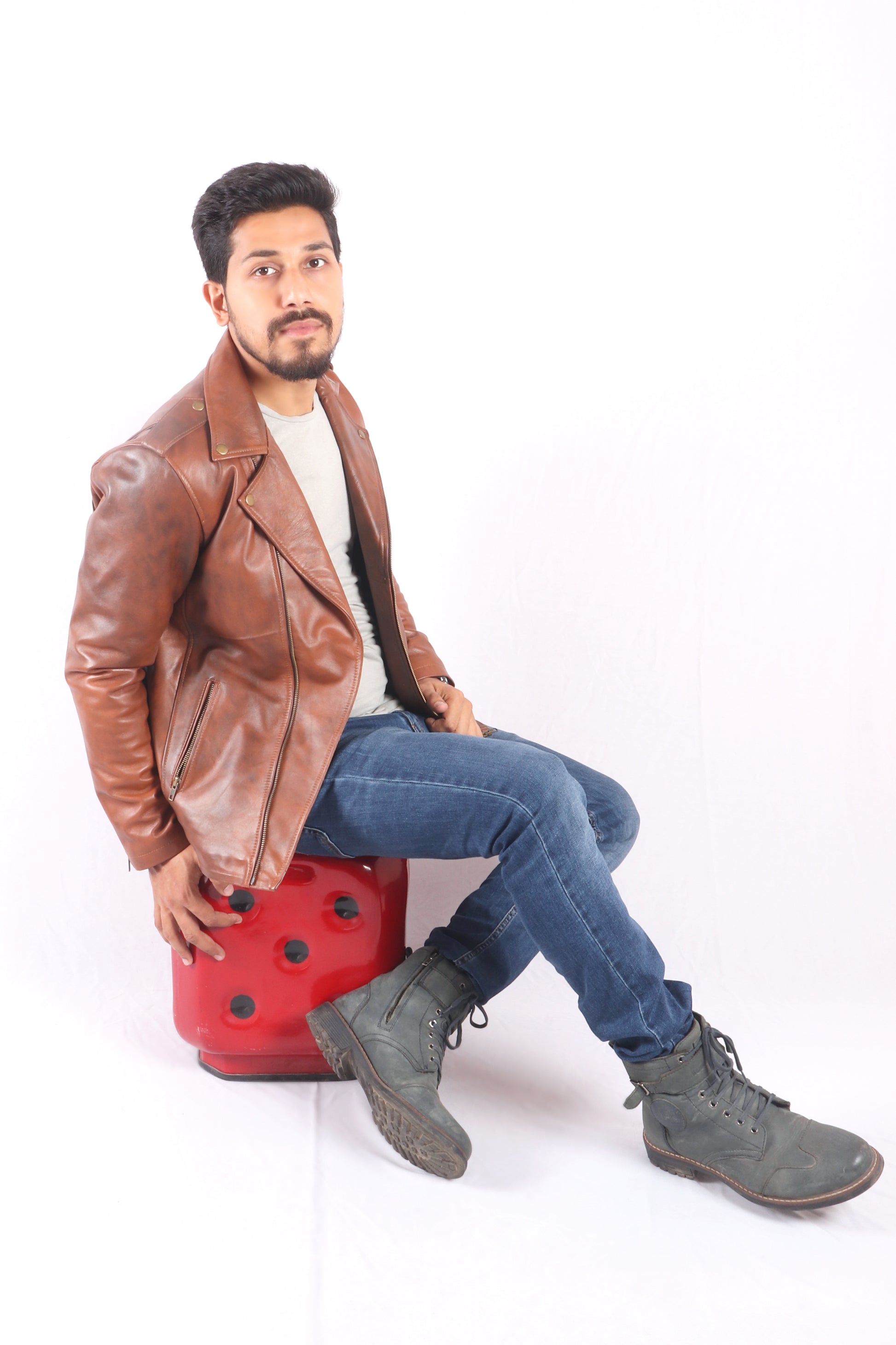 Maverick Moto Tan Brown Leather Jacket - Chiti