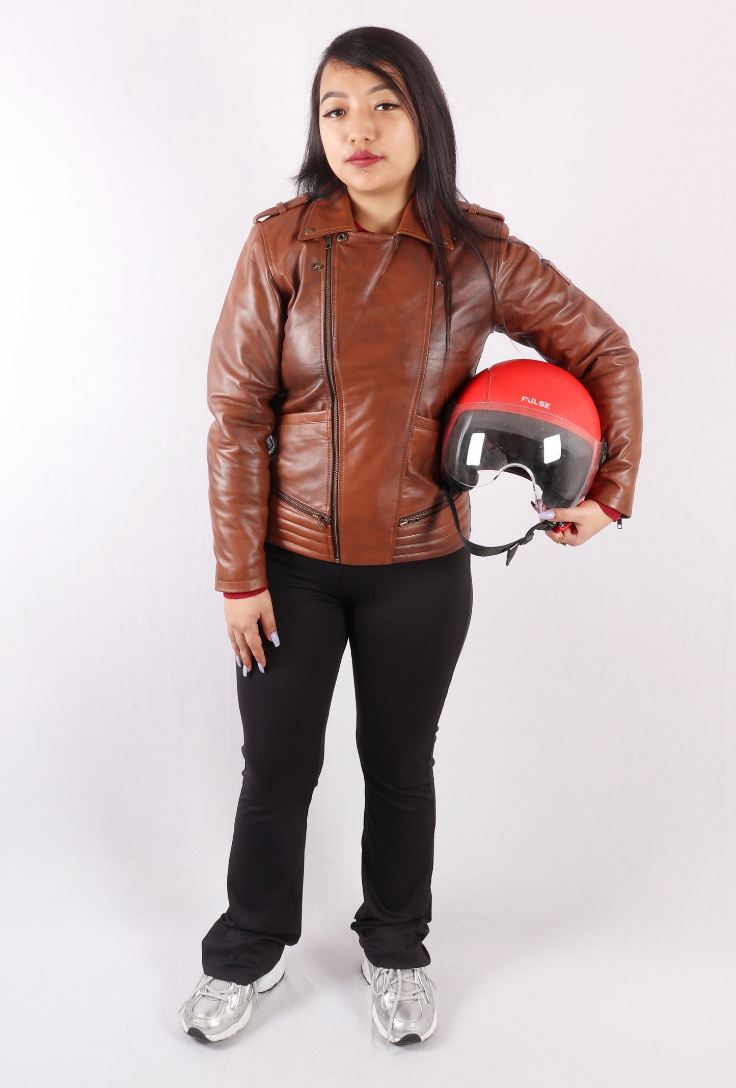 Midnight Racer Femme Tan Brown Leather Jacket - Chiti