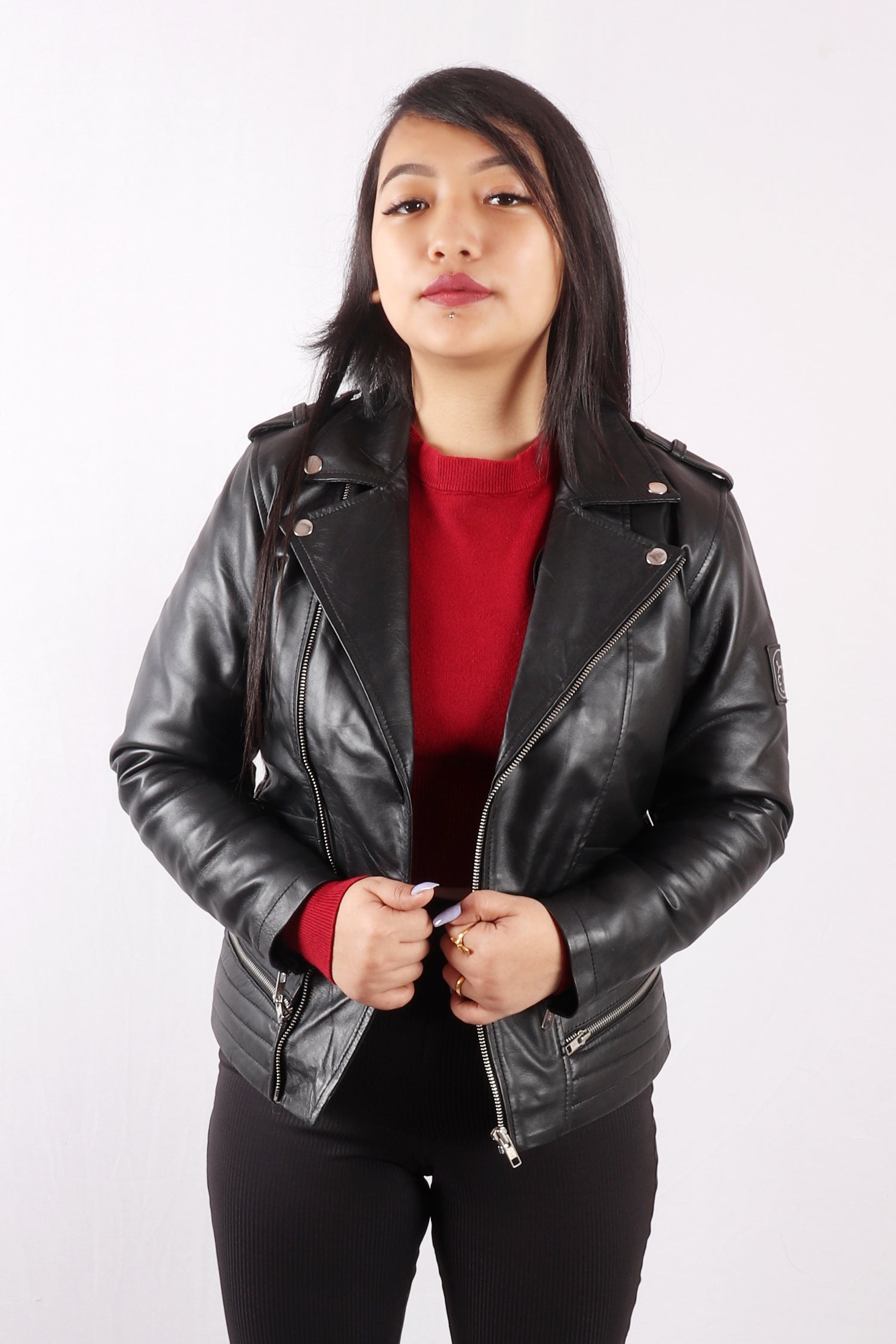 Midnight Racer Femme Black Leather Jacket - Chiti